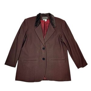 VTG Casablanca Size 16 100% Pure New Wool Brown Leopard Print Collar Blazer Coat